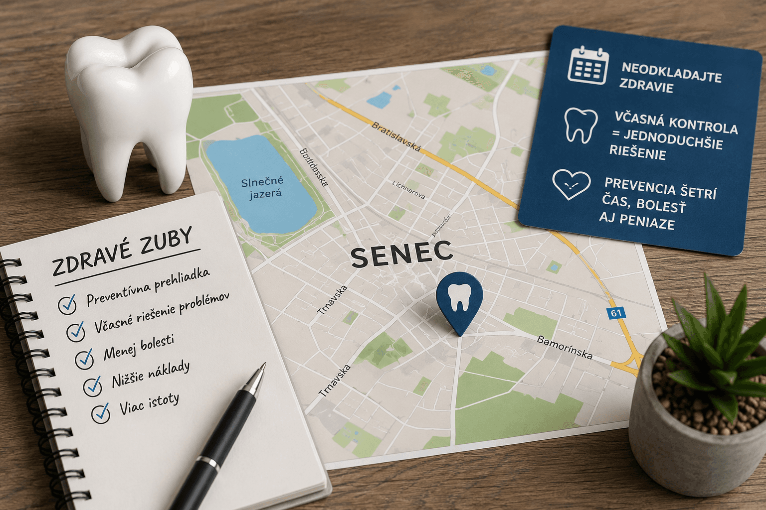 Zubná prevencia a mapa Senca ako pripomenutie, že zubný problém sa neoplatí odkladať